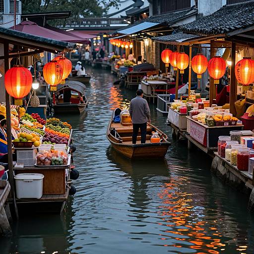 Vibrant Lantern-Lit Floating Market
