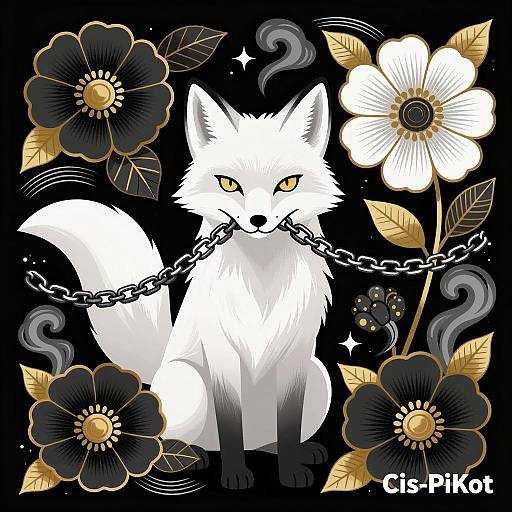 Elegant Fox Surrounded by Floral Whimsy