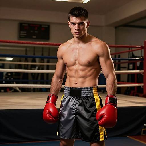 Confident Male Boxer in Gym Corner