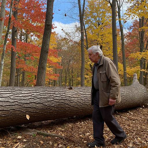 Elderly Man Exploring Autumn Forest