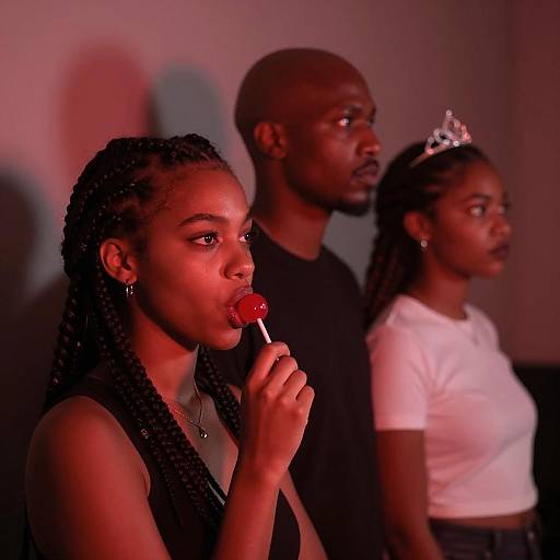 Dramatic Trio in a Red-lit Room