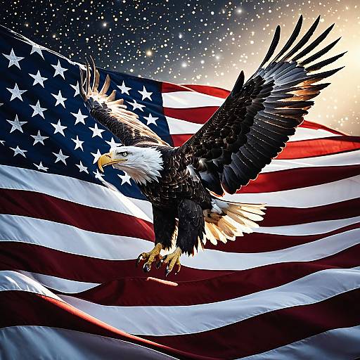 Majestic Bald Eagle Emerging From Flag