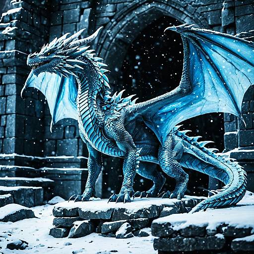 Majestic Icy Dragon in Snowy Stone Ruins