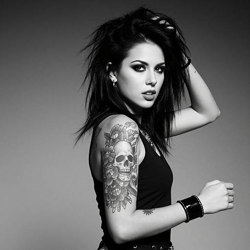 Punk Rock Woman in Black-and-White