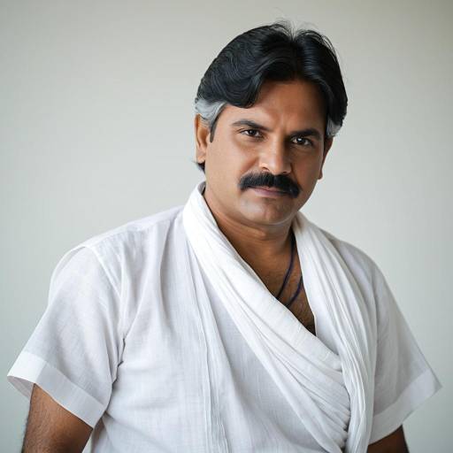 Middle-aged South Indian Man in Traditional Dhoti and Shirt