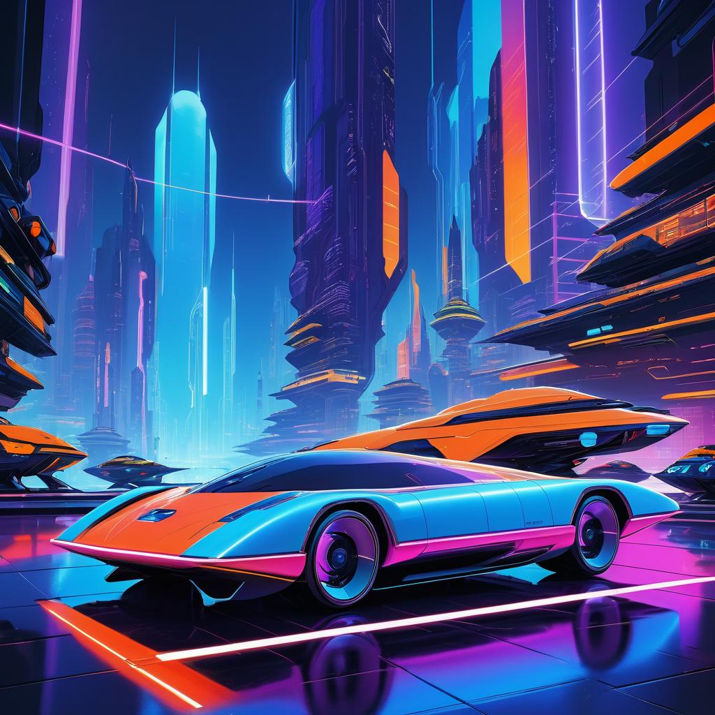 Futuristic Cityscape with Neon Robots