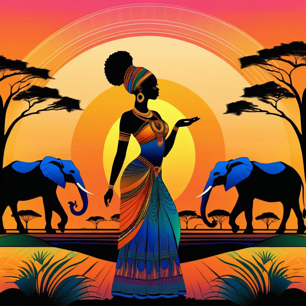 Majestic Black Woman as a Peacock Sunset