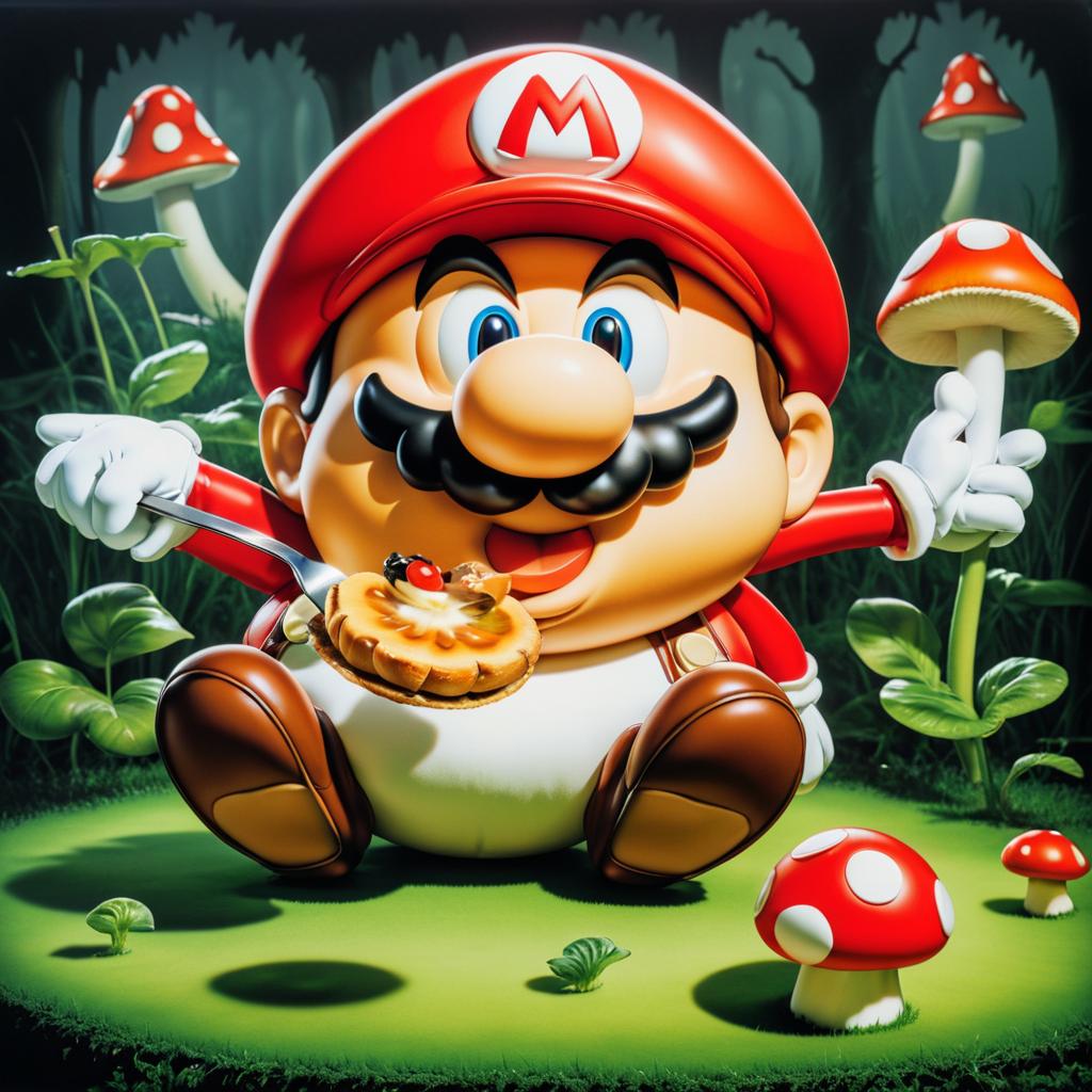 Anthropomorphic Mario Enjoying a Mushroom