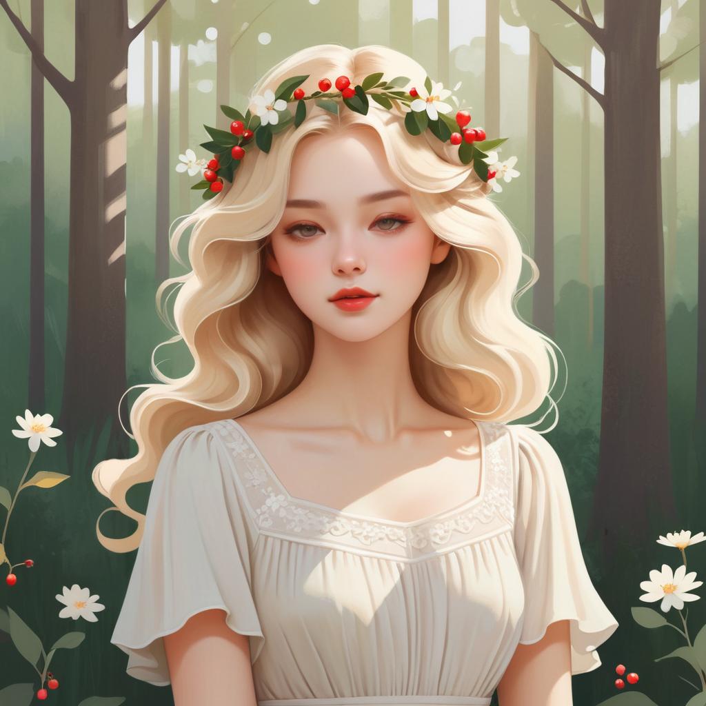 Whimsical Illustration of a Serene Woman