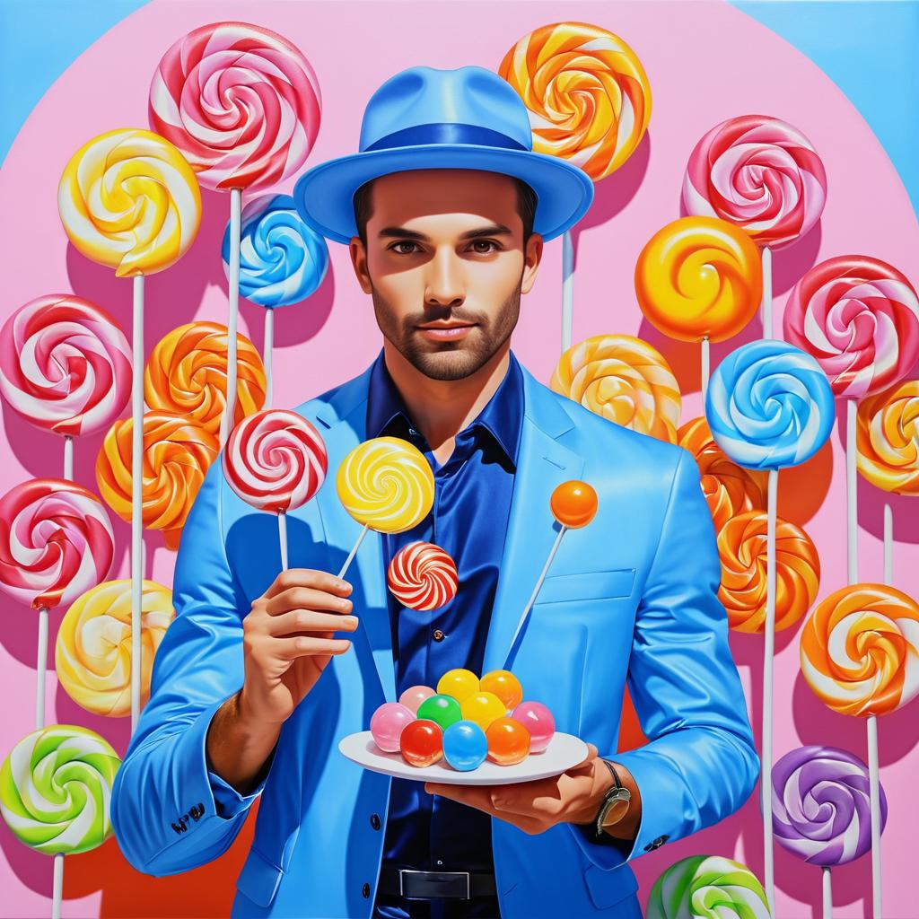 Whimsical Candy-Inspired Oil Painting of a Man