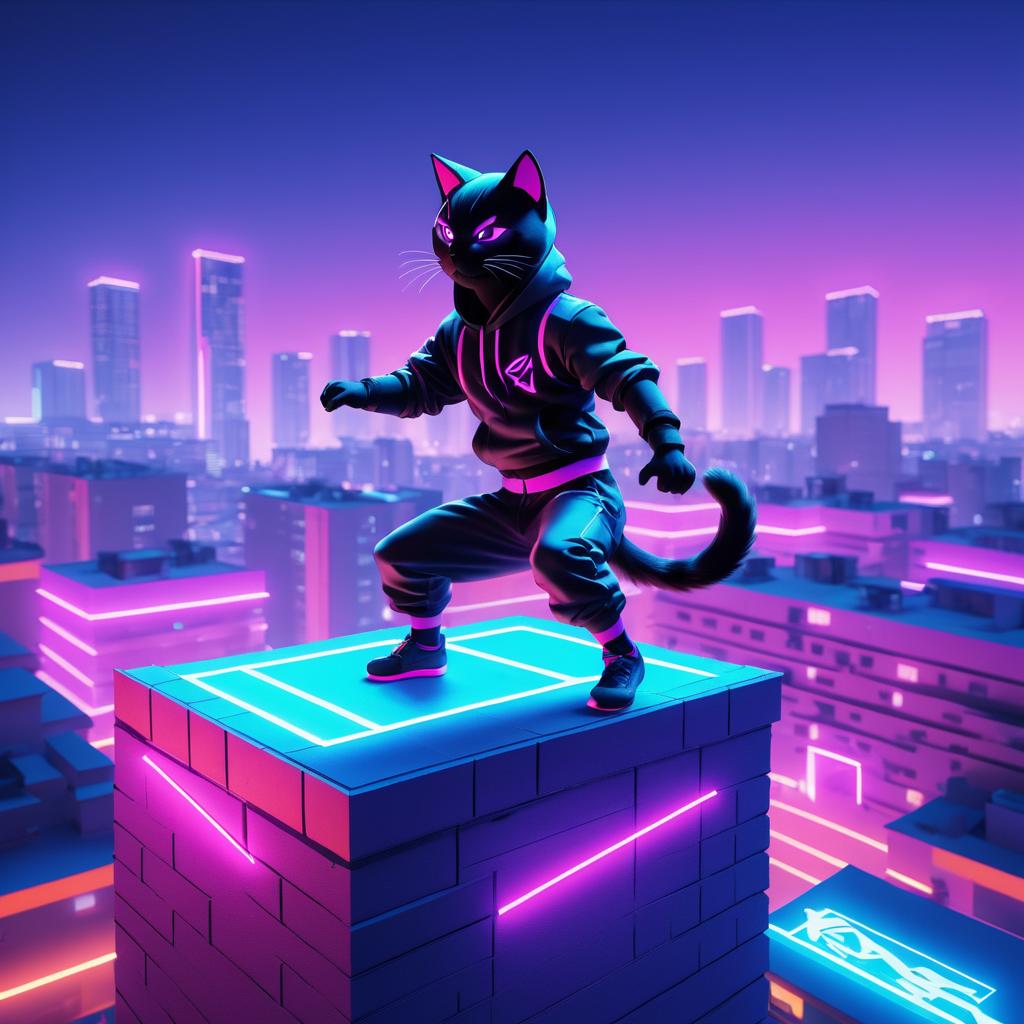 Ninja Cat Parkour: Neon Dynamic Art