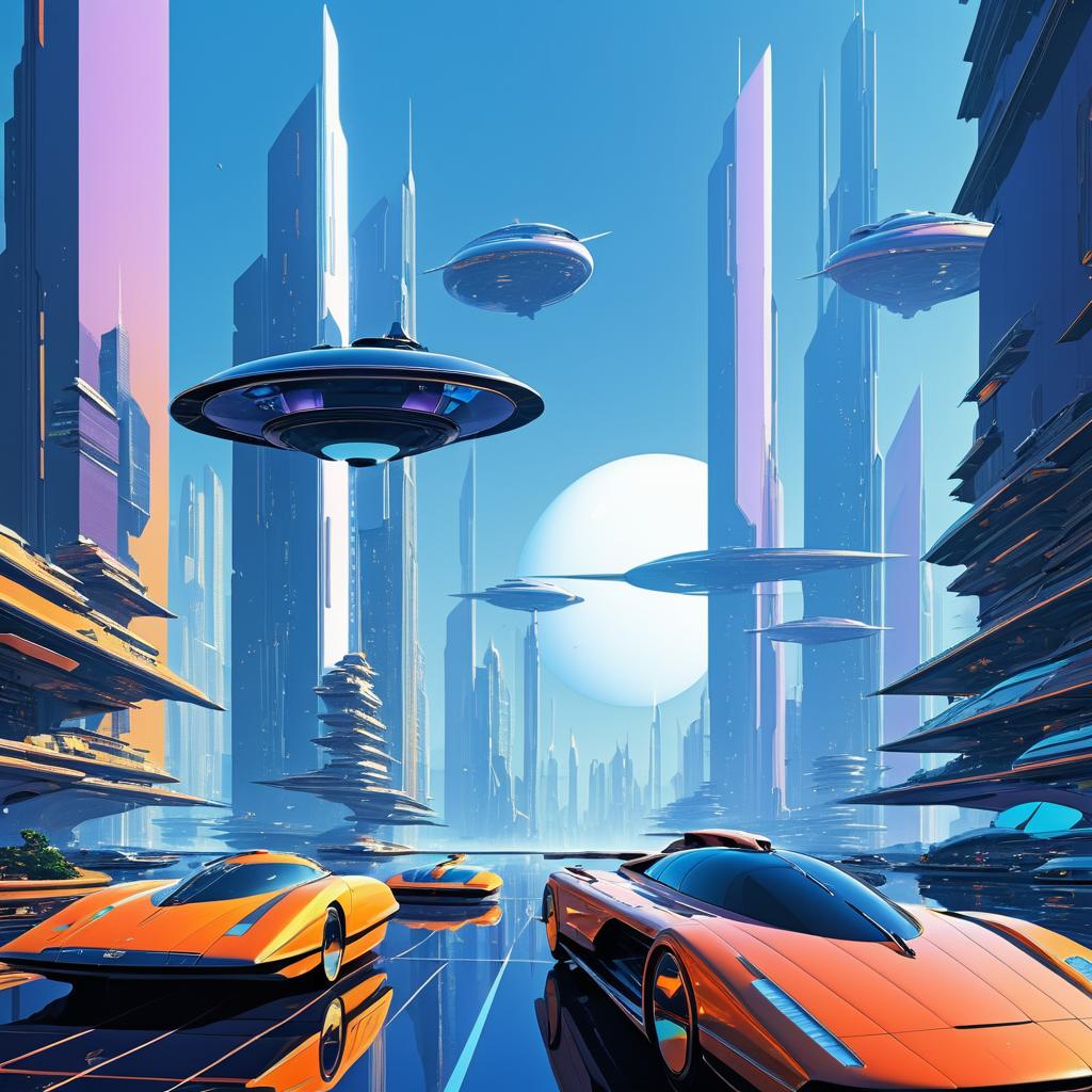 Futuristic Cityscape with Flying Cars Wallpaper