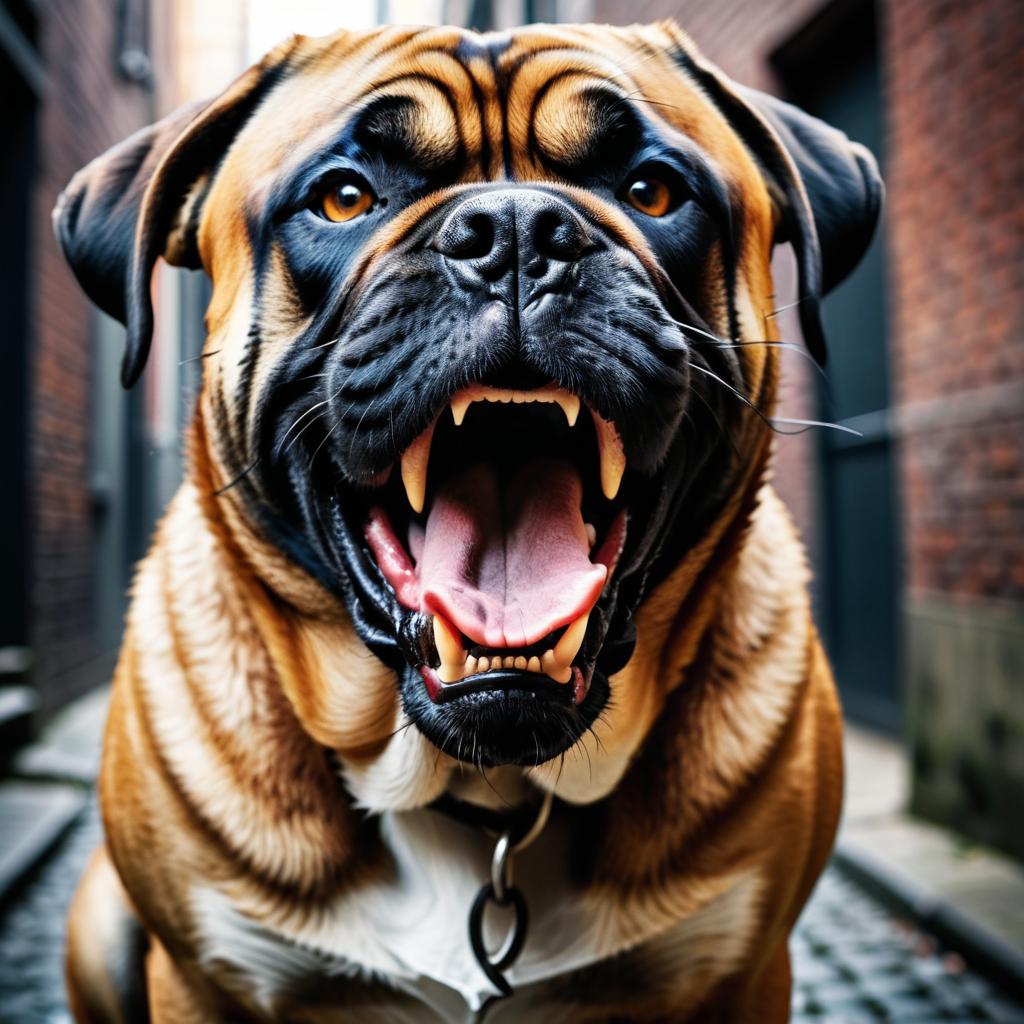 Angry Mastiff in Dramatic Alley Scene