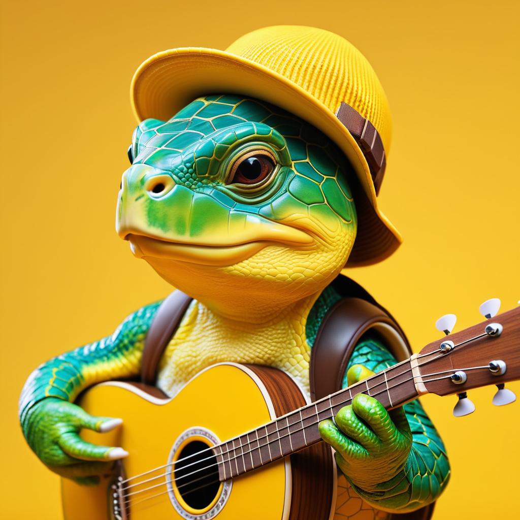 Photorealistic Turtle Portrait with Guitar