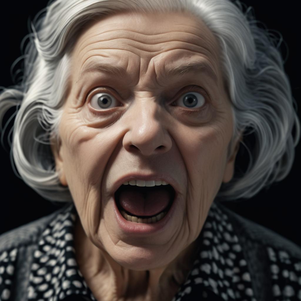 Eerie Portrait of Elderly Woman with Black Eyes