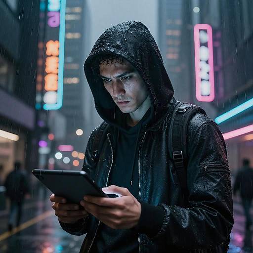 Cyberpunk Hacker in Neon Rain