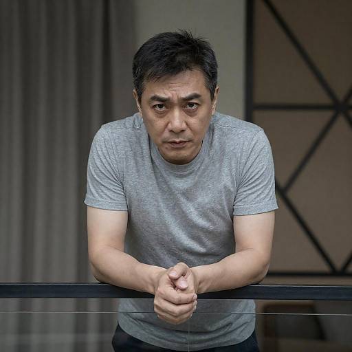 Intense Middle-Aged Man in Dim Indoor Setting