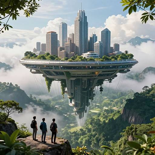 Futuristic Floating Metropolis Over Valley