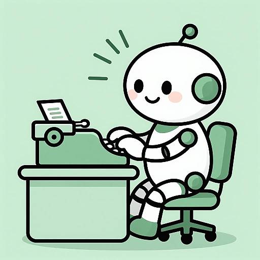 Cute Robot Typing in Cartoon Style