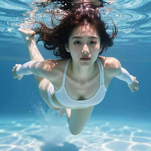Underwater portrait of young woman swimming
