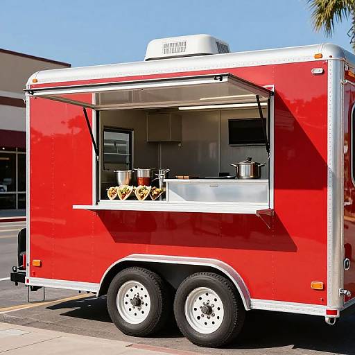 Vibrant Red Food Vending Trailer