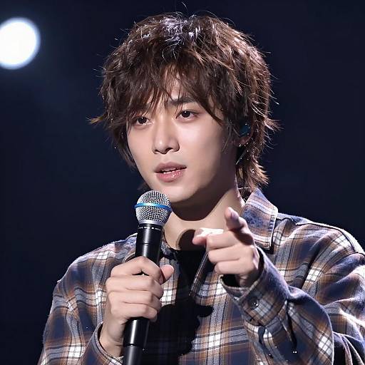 Focused Young Man with Microphone