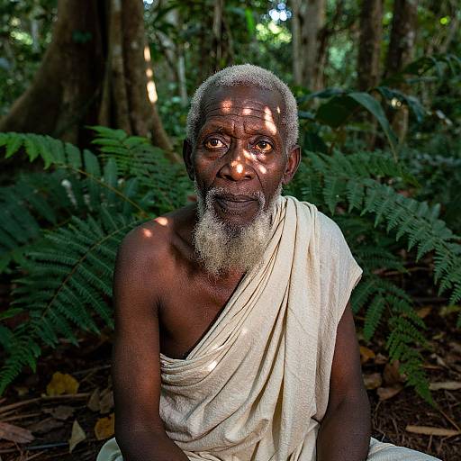 Portrait of Wise African Sage in Rainforest