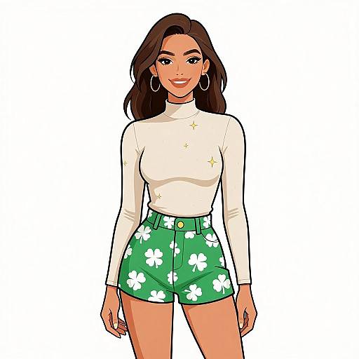 Smiling Woman in Celestial Casual Outfit