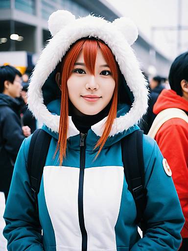 Woman in Uraraka Winter Costume Cosplay