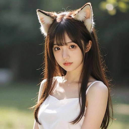 Portrait of Young Woman with Cat Ears Headband