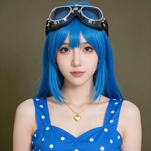 Blue-Haired Woman in Polka Dot Dress