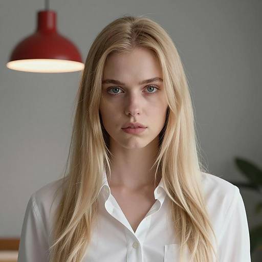 Intense Blonde Woman Portrait with Pendant Light