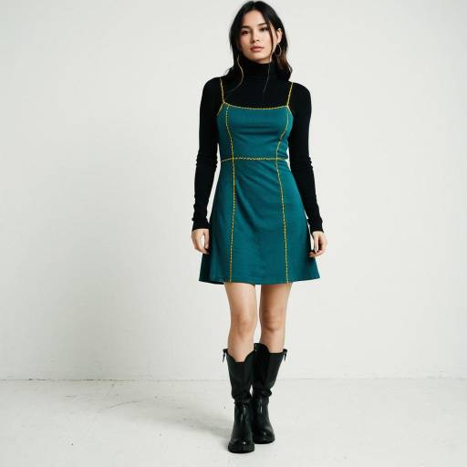 Grunge-Inspired Woman in Teal Dress