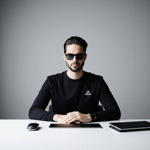 Minimalistic Man in Black Sitting at Desk