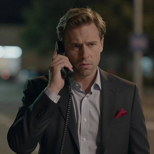 Concerned Man Talking on Telephone