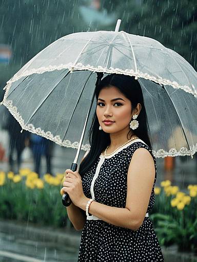 Woman with Transparent Umbrella in Rain