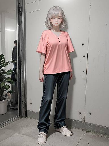 Casual Woman in Pink T-shirt and Black Jeans