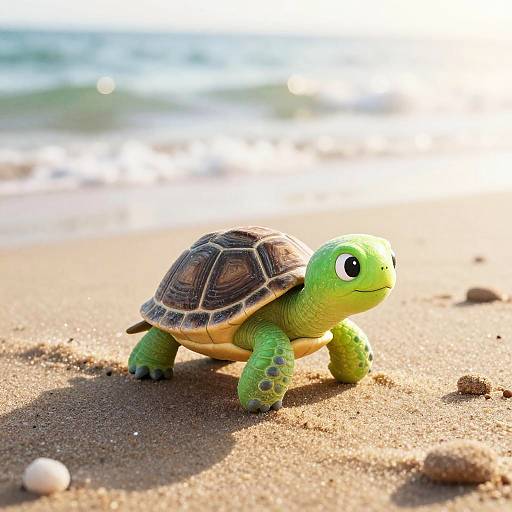 Pastel Chalk Cartoon Turtle By Beach