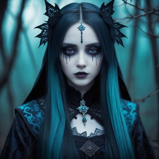 Gothic Woman with Blue Hair and Dark Makeup