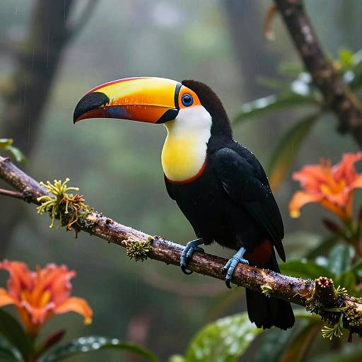 Colorful Toucan in Misty Amazon Rainforest