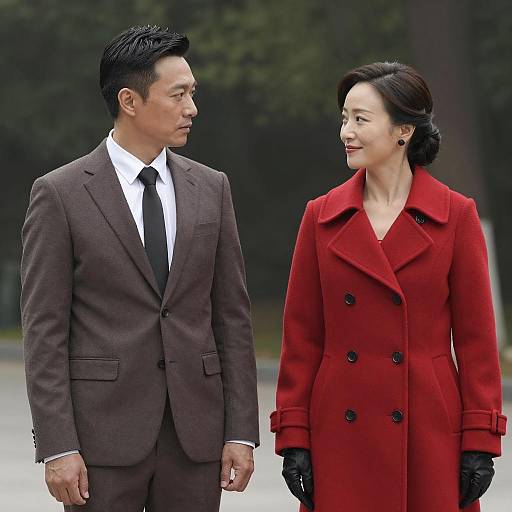 Man and Woman Facing Each Other Outdoors