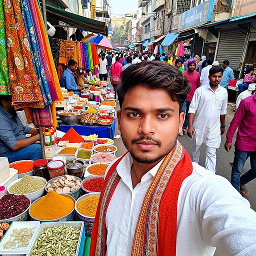Vibrant Indian Man Selfie Market
