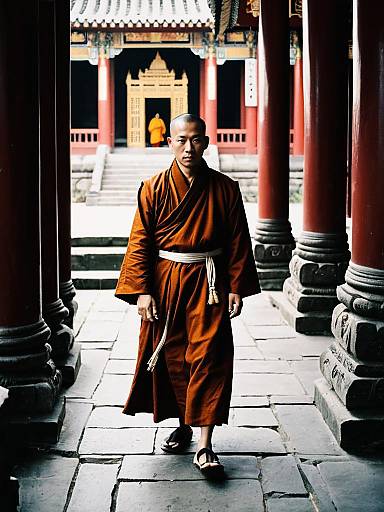 Candid Portrait of Monk in Temple
