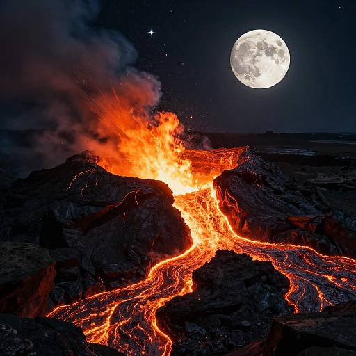 Volcanic Nightfire Under Full Moon