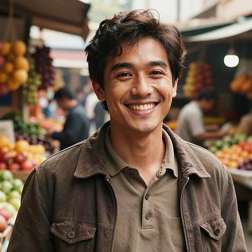 Joyful Businessman in Vibrant Marketplace