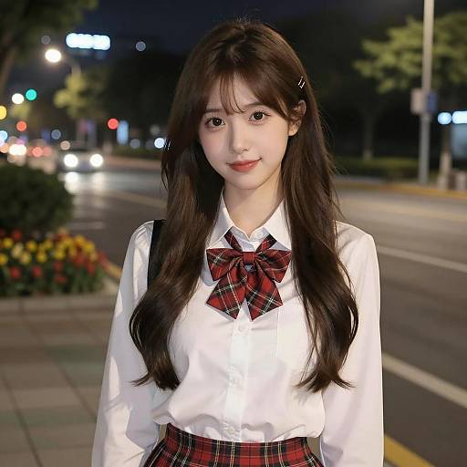 Elegant Asian Woman in Urban Nightscape