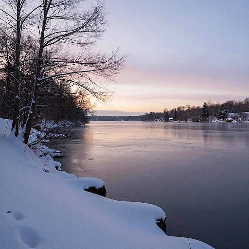 Tranquil Winter Lakeside with Snow