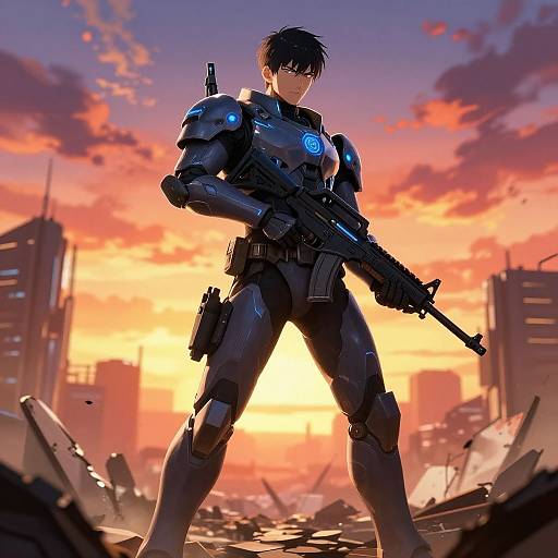 Futuristic Anime Soldier in Action
