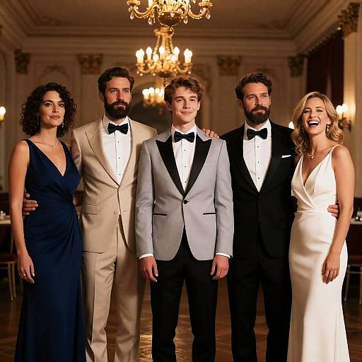 Elegant group portrait in ballroom