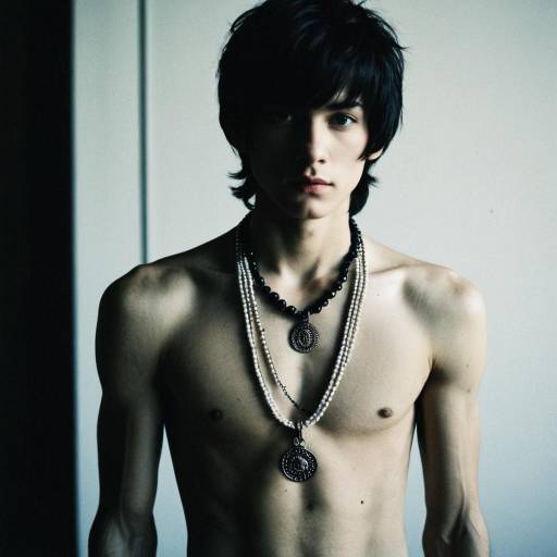 Topless Young Man Wearing Necklaces